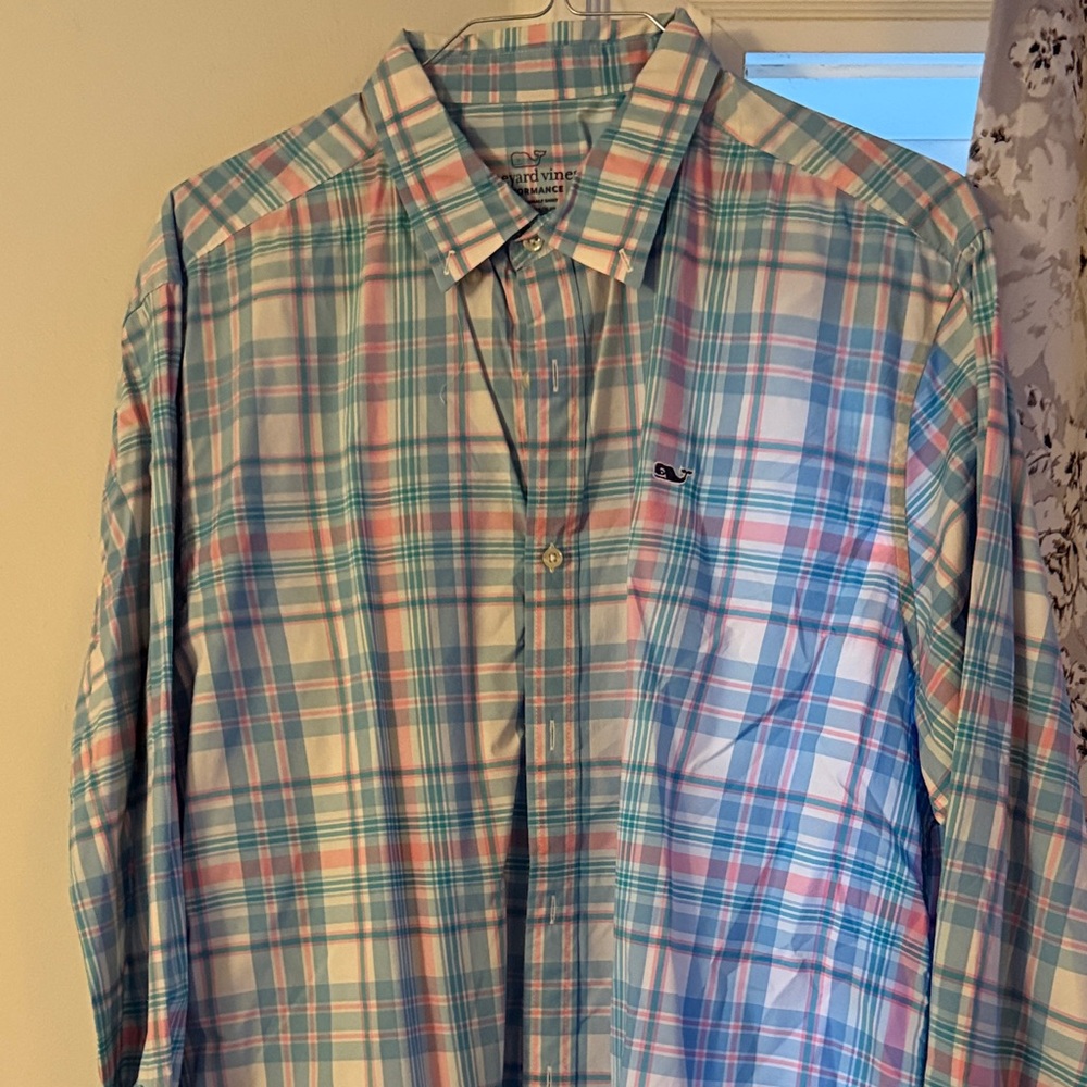 Vineyard Vines Men's Casual Plaid Shirt - Blue, Pink, and White